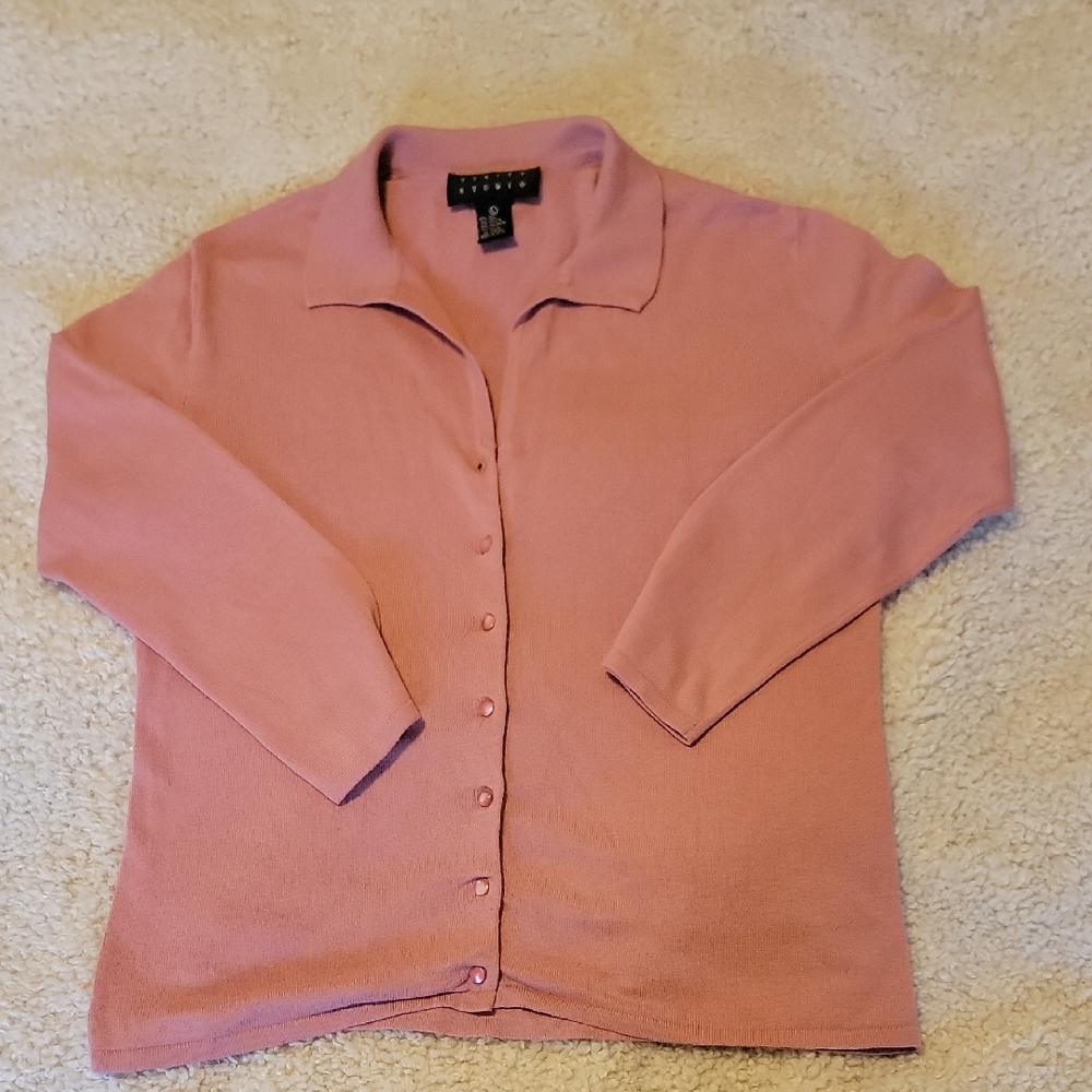 Silk & Cashmere Button Down Sweater Mauve, Blush Pink Large